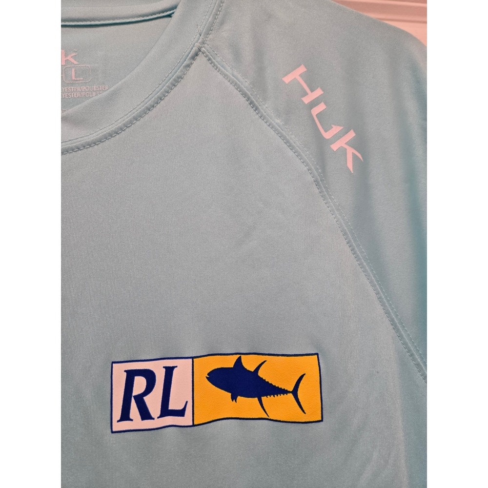 Huk Mens Restless Lady Charters Fishing Shirt Blue Graphic Tee Large Ocean City - Picture 2 of 5
